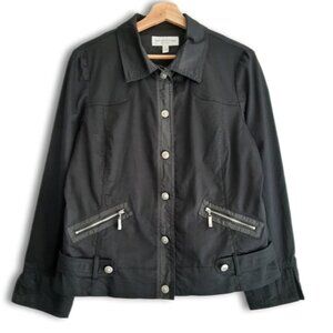 CONRAD C Sparkly Rhinestone Button Down Light Casual Jacket Black Sz 12 Petite